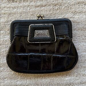 Vintage Brighton Black Leather Croc Framed Kisslock Coin | Mini Purse Pouch